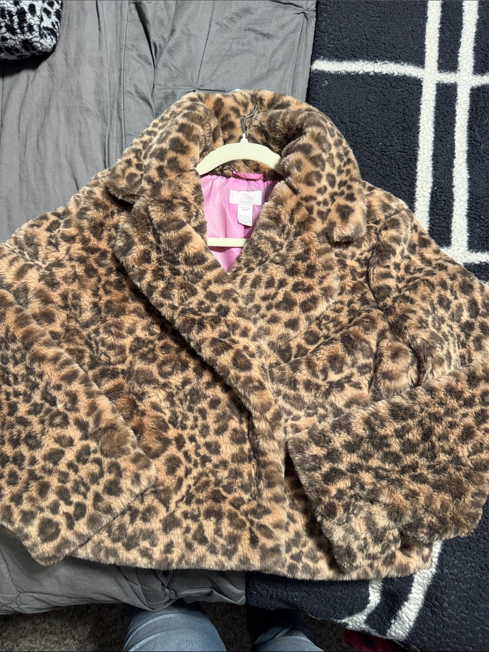 PINK Victoria's Secret woman’s Leopard Faux Fur Pea Coat - Brown